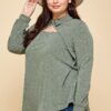 Plus Size Long Sleeve Top with Cut-Out Collar – Olive