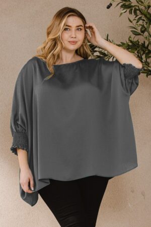 Ember Jacquard Oversized Boatneck Blouse – Plus Size Charcoal