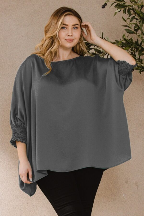 Ember Jacquard Oversized Boatneck Blouse – Plus Size Charcoal