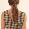 V-Neck Plaid Woven Vest with Fringe – Sand Black