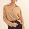 Floral-Print Collared Shirt – Oversized Caramel