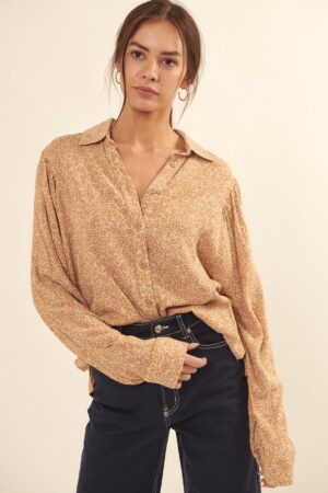 Floral-Print Collared Shirt – Oversized Caramel