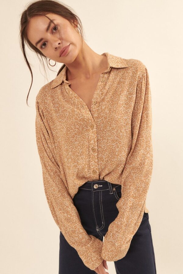Floral-Print Collared Shirt – Oversized Caramel