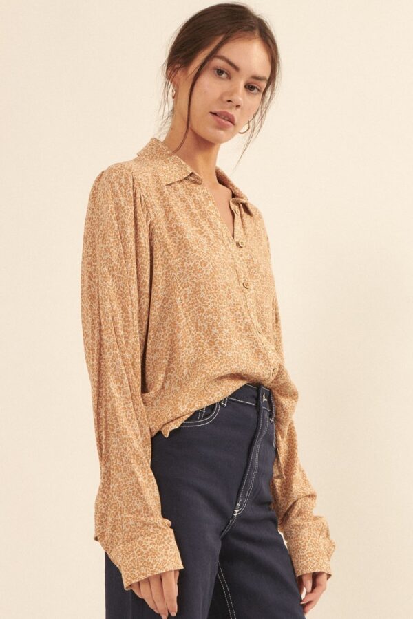 Floral-Print Collared Shirt – Oversized Caramel