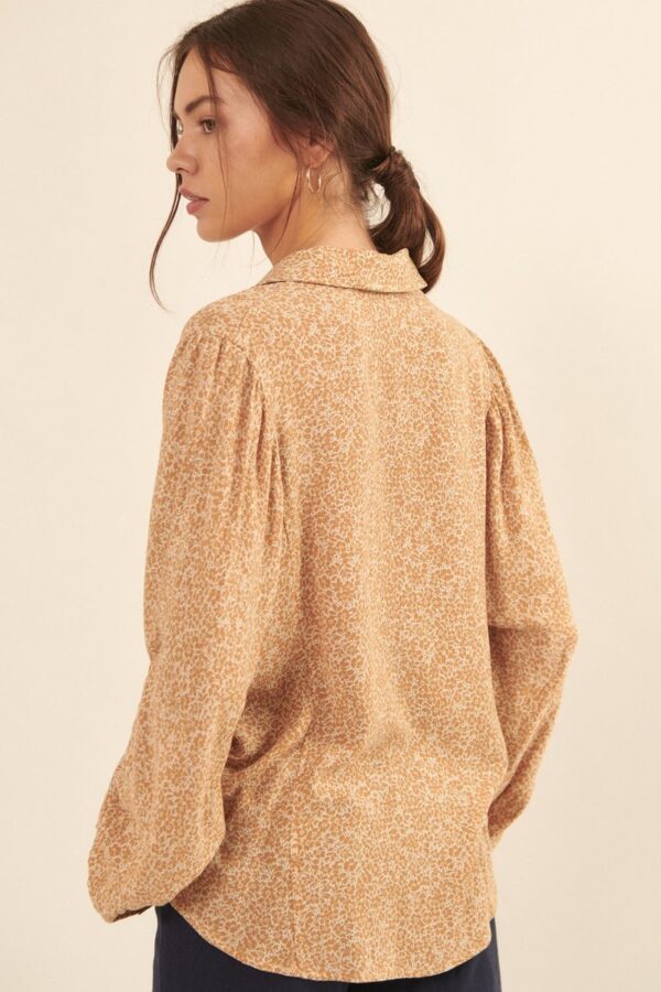 Floral-Print Collared Shirt – Oversized Caramel
