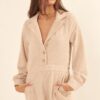 Woven Corduroy Romper with Lapel Collar – Cream