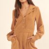 Woven Corduroy Romper with Lapel Collar – Taupe
