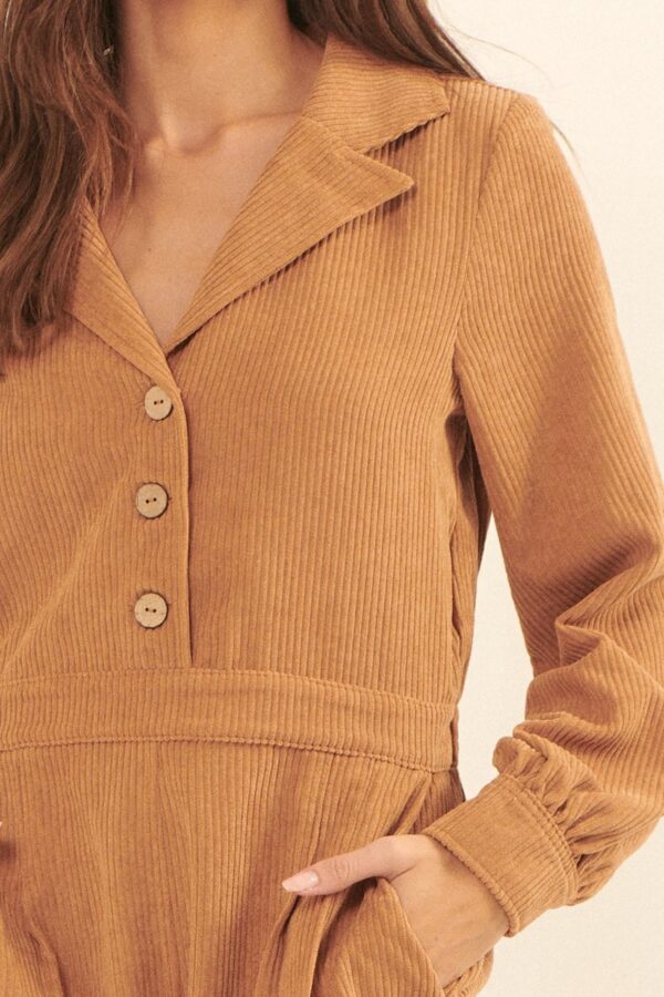 Woven Corduroy Romper with Lapel Collar – Taupe