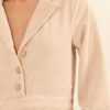 Woven Corduroy Romper with Lapel Collar – Cream
