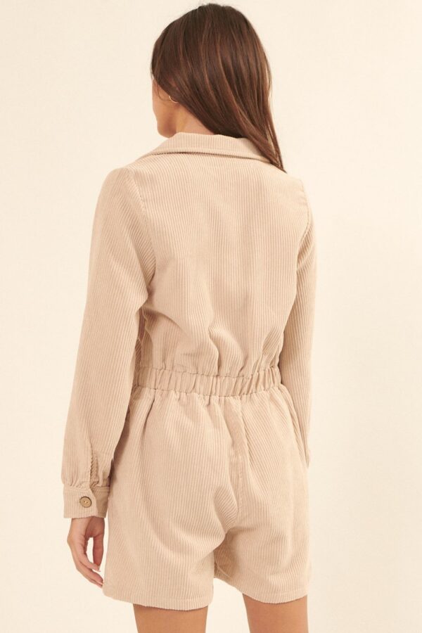 Woven Corduroy Romper with Lapel Collar – Cream