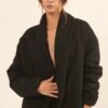 Solid Woven Jacket – Shawl Collar, Black