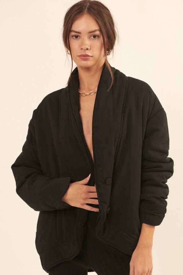 Solid Woven Jacket – Shawl Collar, Black