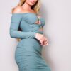 Cutout Mini Dress with Asymmetric Neckline – Palace Green