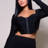 Long Sleeve Corset Top – Queen Anne Neckline in Black