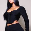 Long Sleeve Corset Top – Queen Anne Neckline in Black