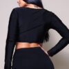 Long Sleeve Corset Top – Queen Anne Neckline in Black
