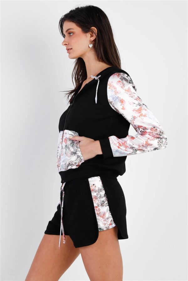 Colorblock Zip-Up Hooded Top & Shorts – Black/Multi