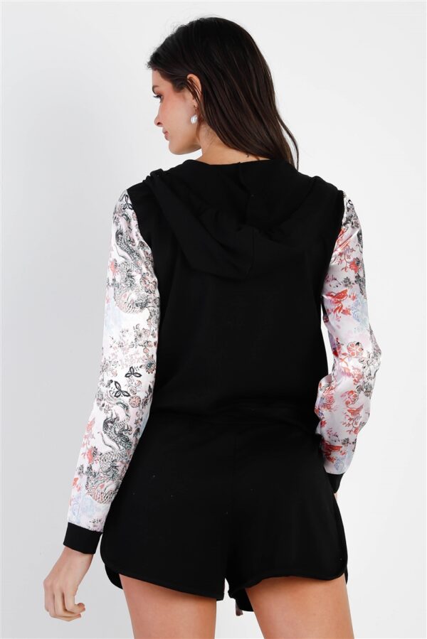 Colorblock Zip-Up Hooded Top & Shorts – Black/Multi