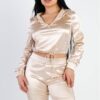 Satin Lace Hooded Crop Top & Biker Short Set – Champagne