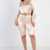 Satin Lace Hooded Crop Top & Biker Short Set – Champagne