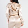 Satin Lace Hooded Crop Top & Biker Short Set – Champagne