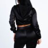 Satin-Lace Hooded Crop Top & Biker Short Set – Black