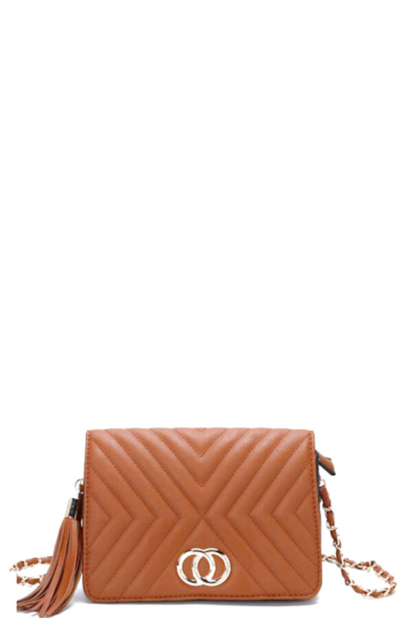 Tassel Crossbody Bag with Double Metal Stitching