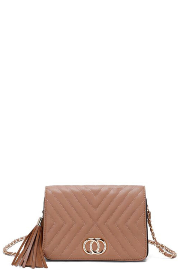 Tassel Crossbody Bag with Double Metal Stitching