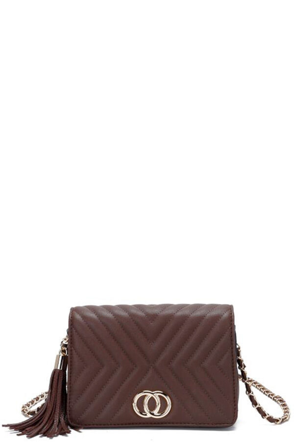 Tassel Crossbody Bag with Double Metal Stitching