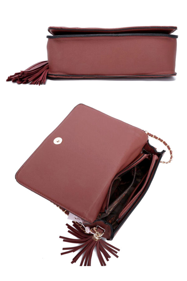 Tassel Crossbody Bag with Double Metal Stitching