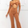 Open-Shoulder Cutout Jumpsuit – Cinnamon