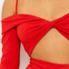 Open-Shoulder Cutout Jumpsuit with Twist Bust – Red