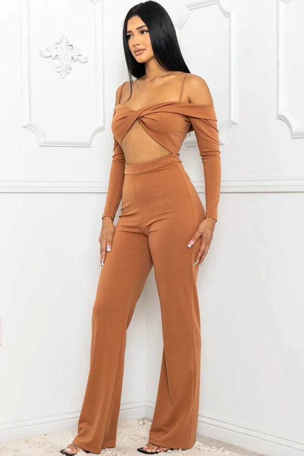 Open-Shoulder Cutout Jumpsuit – Cinnamon