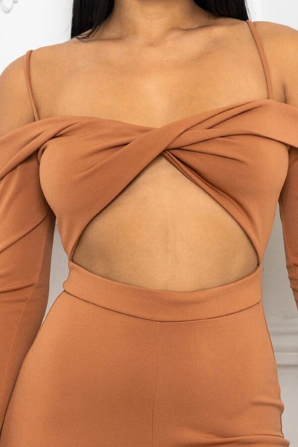 Open-Shoulder Cutout Jumpsuit – Cinnamon
