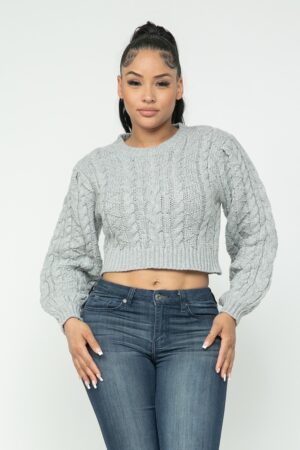 Cable Pullover Top – Cable Knit in Heather Grey