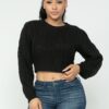 Cable Knit Pullover Top – Textured Cable Detail, Black