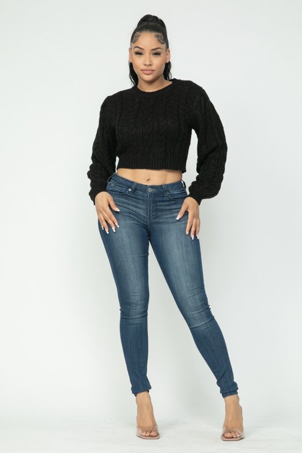 Cable Knit Pullover Top – Textured Cable Detail, Black