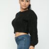 Cable Knit Pullover Top – Textured Cable Detail, Black