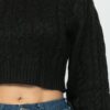 Cable Knit Pullover Top – Textured Cable Detail, Black