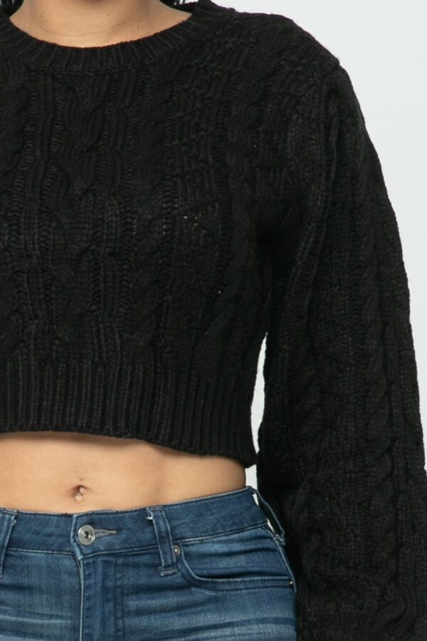 Cable Knit Pullover Top – Textured Cable Detail, Black