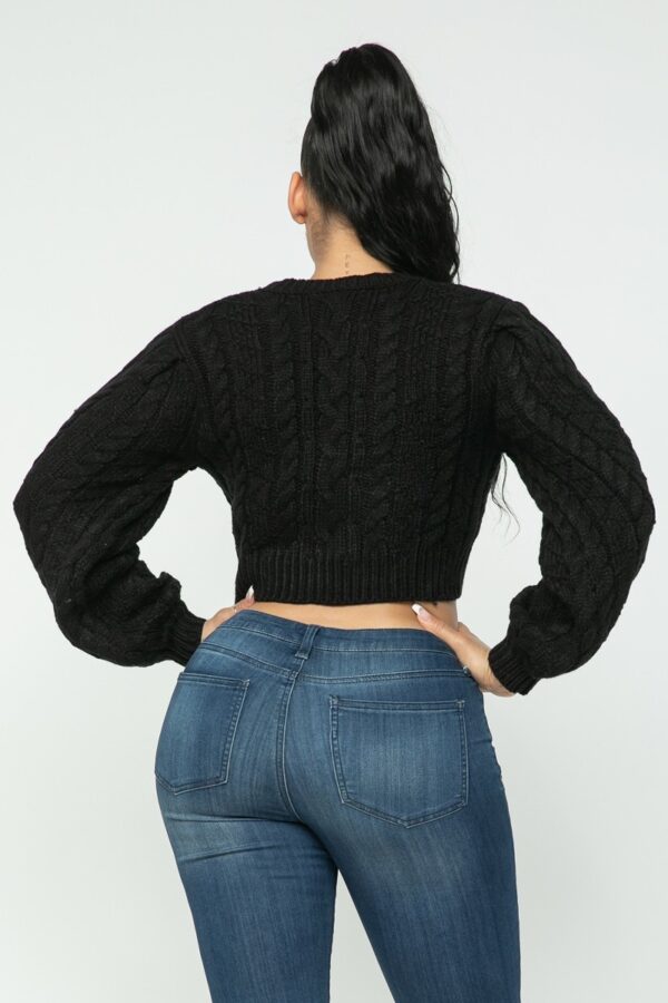 Cable Knit Pullover Top – Textured Cable Detail, Black