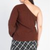 Plus Ribbed Textured One-Shoulder Top – Brown