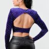 Diamond Velvet Button Cropped Top – Square Neck, Purple