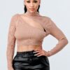 Lux Rib Cutout Mock Neck Crop Sweater – Nude