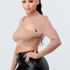 Lux Rib Cutout Mock Neck Crop Sweater – Nude