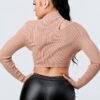 Lux Rib Cutout Mock Neck Crop Sweater – Nude