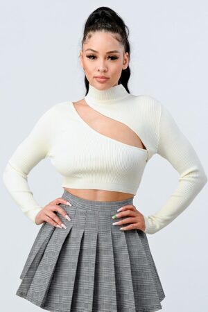 Lux Rib Cutout Mock Neck Crop Top – Ivory