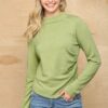 Soft Knit Mock Neck Top with Side Ruching – Avocado