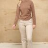 Soft Knit Mock Neck Top with Side Ruching – Red Bean