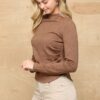 Soft Knit Mock Neck Top with Side Ruching – Red Bean